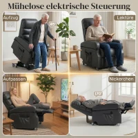 HOMCOM Fernsehsessel mit Aufstehhilfe Elektrischer Relaxsessel mit Fernbedienung, Fußstütze, Liegefunktion, Dunkelgrau(m-4)