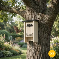 PawHut Set de 3 Casas para Murciélagos Cajas de Madera para Exterior Jardín Huerto o Granja Fácil de Colgar 18x6x22,5 cm(m-2)