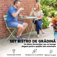 Outsunny Set Grădină Bistro: Masă Rotundă și Scaune Pliabile pentru 2, Verde Deschis.(m-5)