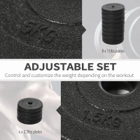 HOMCOM Zestaw hantli 30 kg, 8 x 5 kg i 4 x 1,5 kg z plastikową powłoką, czarny(m-6)