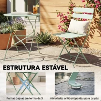 Outsunny Conjunto de Jardim Dobrável com 2 Cadeiras Dobráveis e Mesa Redonda Estrutura Metálica Eletroforética para Varanda Verde(m-8)
