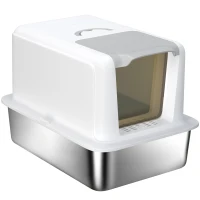 PawHut Lettiera per Gatti Chiusa con Vassoio in Acciaio, Paletta e Sacchetti Filtranti, in PP, 40.5x60.5x41.5 cm(m-10)