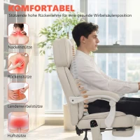 HOMCOM Hochlehner-Bürostuhl mit Vibrationsmassage und Heizung, ergonomisch, neigbar, mit Fußstütze, Cremeweiß(m-6)