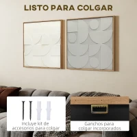 HOMCOM Decoración de Pared de Madera 3D de  2 Piezas con Patrones Geométricos Huecos para Salón Dormitorio Pasillo Blanco(m-5)