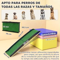 PawHut Rampa para Perros con Césped Artificial 155 cm Rampa para Perros para Coche Plegable con Asa Ángulo Ajustable Verde(m-3)