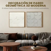 HOMCOM Decoración de Pared de Madera 3D de  2 Piezas con Patrones Geométricos Huecos para Salón Dormitorio Pasillo Blanco(m-4)