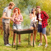 Outsunny Portable Charcoal BBQ Grill with Seasoning Baskets for Camping Picnic Hiking(m-2)