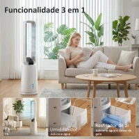 HOMCOM Climatizador 3 em 1 com Depósito de 1,7L Modos Ajustáveis Temporizador Controlo Remoto 24,7x24,7x109,5 cm Branco(m-4)