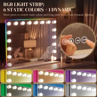 HOMCOM Hollywoodzkie lustro do makijażu z 18 regulowanymi żarówkami LED, 3 kolory, światło RGB, głośnik Bluetooth, 10-krotne powiększenie Białe(m-6)