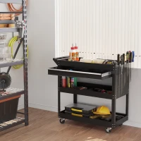 DURHAND Chariot d'atelier servante atelier à 3 niveaux avec tiroir, porte-outils latéral et poignée, 82x35x76 cm, noir(m-10)
