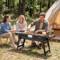 Outsunny Portable BBQ Grill, Foldable Charcoal Grill for Camping and Picnics with 2 Side Shelves and Handle, Black(m-8)