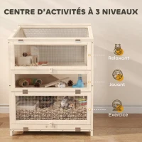 PawHut Cage Hamster 3 Étages en Bois avec Bac Amovible, Couvercle Ouvrant, Bascule, Cabane, Fenêtre, 68x61,5x90cm, Naturel(m-4)
