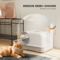 PawHut Lettiera per Gatti Chiusa con Vassoio, Paletta e Sacchetti Deodoranti, in PP, 59x39.5x39.5 cm, Bianco e Grigio(m-7)