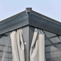 Outsunny 3 x 3(m) Hardtop Gazebo Canopy with Polycarbonate Roof, Aluminium Frame, Permanent Pavilion Garden Gazebo with Netting and Curtains for Patio, Deck, Dark Grey(m-8)