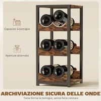 Portabottiglie HOMCOM, scaffali ondulati, piedini regolabili, marrone rustico, nero.(m-5)