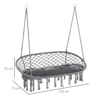 Outsunny Two-Seater Boho Macrame Hammock Swing - Grey(m-3)