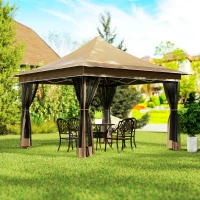 Outsunny Tonnelle de jardin 3,5 x 3,5 m, tente pliante avec 4 moustiquaires, hauteur réglable, sac de transport, beige(m-10)