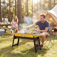 Outsunny Portable BBQ Grill, Foldable Charcoal Grill for Camping and Picnics with 2 Side Shelves and Handle, Yellow(m-2)