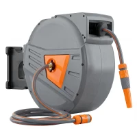 Outsunny Retractable Hose Reel Wall Mounted, 40+2m Garden Hose Pipe Reel with Auto Retraction, Self-Locking, Orange(m-1)