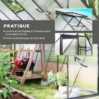 Outsunny Serre de jardin en aluminium polycarbonate avec fondation, serre avec fenêtre réglable porte coulissante 190x375x199cm(m-5)