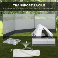Outsunny Paravent brise-vent de camping portable pliable avec sac de transport et poteaux en acier dim. 440 cm x 140 cm gris clair(m-7)