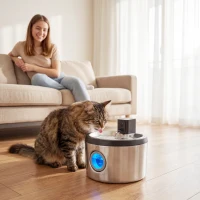 PawHut Fontanella gatti 4 L senza fili in acciaio con sensore e filtri, Argento(m-2)