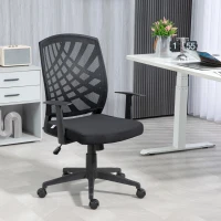 HOMCOM Fauteuil de bureau avec accoudoirs hauteur réglable pivotante 360 ° roulettes revêtement maille, noir(m-10)