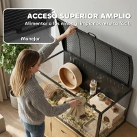 PawHut Jaula para Hámster Grande 105x51x53 cm con Tapa Ventilada Abatible, Marco de Acero, Paneles Transparentes Negro(m-5)