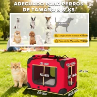 PawHut Transportín para Perros Plegable 60x41,5x41 cm con Ventanas de Malla Cojín Suave y 2 Asas para Mini Perros y Gatos Rojo(m-3)