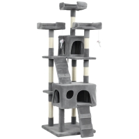 PawHut Árbol Rascador para Gatos Árbol para Gatos 153 cm con 2 Cuevas 3 Camas 2 Rampas Postes de Sisal Ratones Colgantes Gris