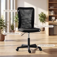 Vinsetto Computer Desk Chair, Armless Mesh Office Chair with Adjustable Height and Rolling Wheels, Black(m-4)