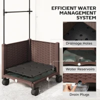 Outsunny Raised Garden Bed with Trellis, Tomato Cage with Lockable Wheels, Self Watering Planter Box with Drainage Holes, Brown(m-6)