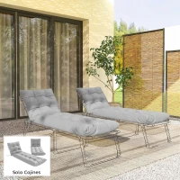Outsunny Set 2 cuscini sdraio 180x55 cm con 4 cinghie, Grigio chiaro(m-2)