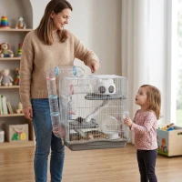 PawHut 3-Tier Hamster Cage with Exercise Wheels, Water Bottle, Food Dish, for Dwarf Hamsters, 45 x 30 x 45 cm, Grey(m-8)