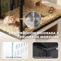 PawHut Jaula para Hámster Grande 105x51x53 cm con Tapa Ventilada Abatible, Marco de Acero, Paneles Transparentes Negro(m-6)