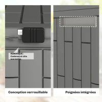 Outsunny Coffre de Rangement Extérieur 379 L Verrouillable avec Vérin à Gaz, Aspect Bois, 122,5x56x62cm, Gris(m-6)
