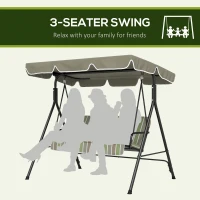 Outsunny Three-Seater Garden Swing Chair, with Adjustable Canopy - Green(m-6)