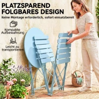 Outsunny 3-teiliges Garten Bistro Set Klappbar Bistrotisch mit 2 Stühlen Lamellen-Sitz Doppelt X-Beine Hellblau(m-6)