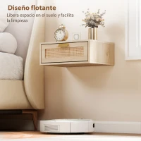 HOMCOM Juego de 2 Mesitas de Noche Flotantes con Cajón de Ratán Ahorra Espacio Diseño Moderno 40x30x15 cm Natural(m-5)
