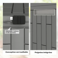 Outsunny Coffre de Rangement Extérieur 227 L Verrouillable avec Vérin à Gaz, Aspect Bois, 106,5x43x54,5cm, Gris(m-6)