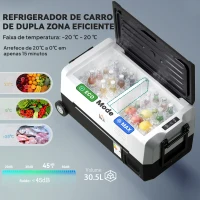 HOMCOM Geleira Elétrica de Compressor Portátil 30,5L para Carro -20℃ a 20℃ com 2 Rodas Alças e Congelador 56,8x33x26,2 cm Preto(m-4)