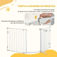 PawHut Cancelletto per Cani con Chiusura Automatica e Sistema di Blocco, in Metallo e Plastica, 180x74.5 cm, Bianco(m-6)