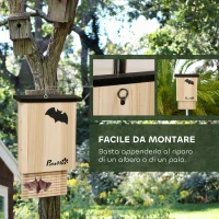 PawHut Set di 3 Casette per Pipistrelli in Legno di Abete per Esterni, 25x6x37.5 cm, Legno Naturale(m-6)