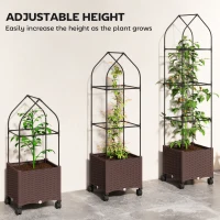 Outsunny Raised Garden Bed with Trellis, Tomato Cage with Lockable Wheels, Self Watering Planter Box with Drainage Holes, Brown(m-5)