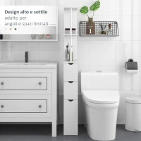 HOMCOM Colonna Bagno con Armadietto, Ripiani e Cassetti, in Legno, 15x33x136.8 cm, Bianco(m-5)