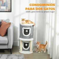 PawHut Árbol Rascador para Gatos Árbol para Gatos 76 cm con Cama 2 Cuevas Postes de Sisal Alfombra Bolas para Jugar Gris(m-5)