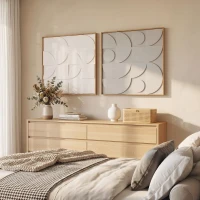 HOMCOM Decoração de Parede em Madeira 3D Conjunto de 2 Peças com 80 cm e Padrões Geométricos Branco(m-9)