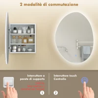 HOMCOM Armadietto Bagno LED, Anti-Appannamento, Illuminazione Dimmerabile 3 Colori, Bianco, da Parete(m-9)