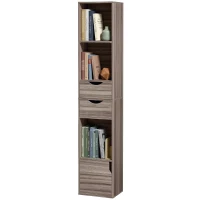 HOMCOM Bookcase with Drawers Adjustable Shelf Bookshelf with 2 Drawers and Cabinet 158 cm Grey(m-11)