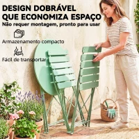 Outsunny Conjunto de Jardim Dobrável com 2 Cadeiras Dobráveis e Mesa Redonda Estrutura Metálica Eletroforética para Varanda Verde(m-6)